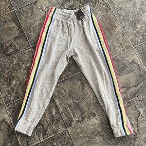 ⭐️NWT BERSHKA Gray Women’s Jogger Pants with Rainbow Stripes Sporty Streetwear